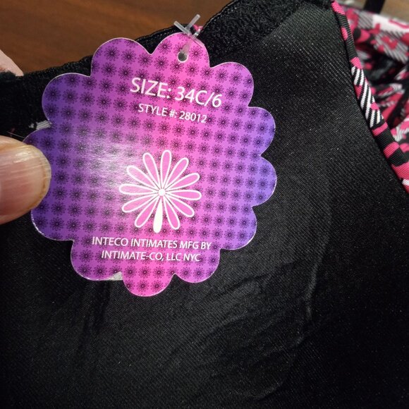 Inteco Intimates Size 34C 6 Medium Bra Panty Set Womens Pink Black Leopard Print - Picture 4 of 6